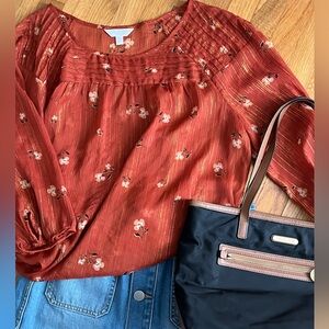 LC Lauren Conrad Orange Floral Blouse